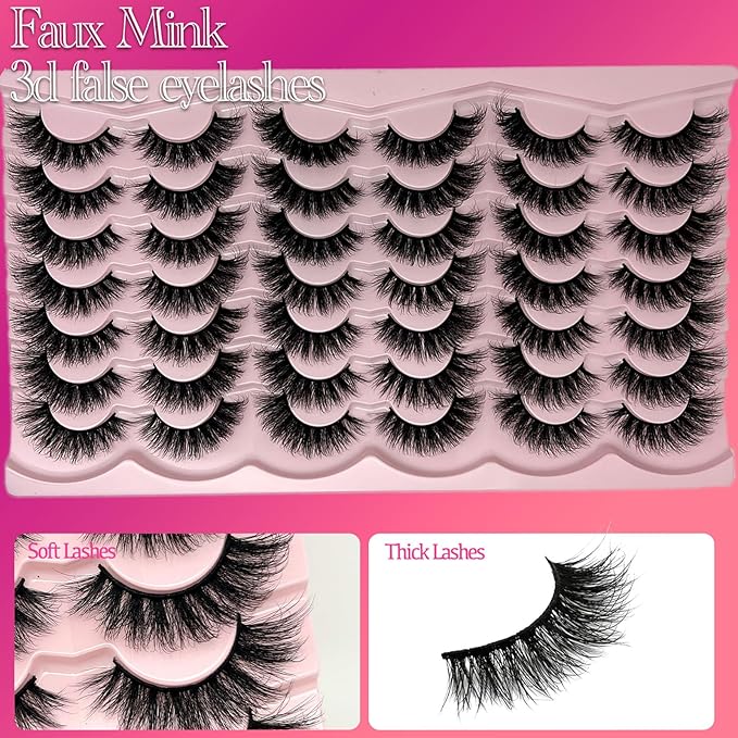 Mink Lashes Wispy Cat Eye Natural Fluffy Strip Lashes Pack C Curl False Eyelashes Natural Look Soft Cateye Faux Mink Eyelashes Bulk