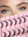 Eyelashes Natural Cat Eye Lashes 16mm Flase Eyelashes Flared Strip Lashes Fluffy False Lashes That Look Like Extensions C Curl Wispy Lashes Siligli Soft Lashes Pack 7 Pair
