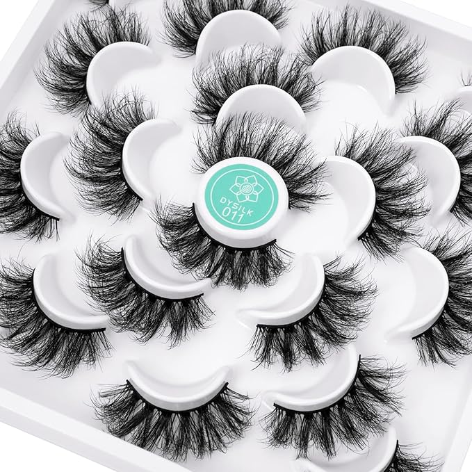 DYSILK Fluffy Lashes False Eyelashes - Mink Lashes 10 Pairs 6D Faux Lashes Pack Mink Eyelashes Reusable Wispy Fluffy Cat Eye Lashes Natural Look Fake Eyelashes Soft Extension | 18mm