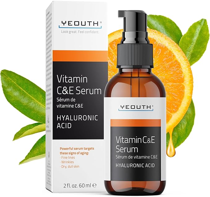 YEOUTH Vitamin C Serum for Face with Hyaluronic Acid, Hydrating Face Serum for Women, Facial Serums Targets Appearance of Dull Spots 2oz