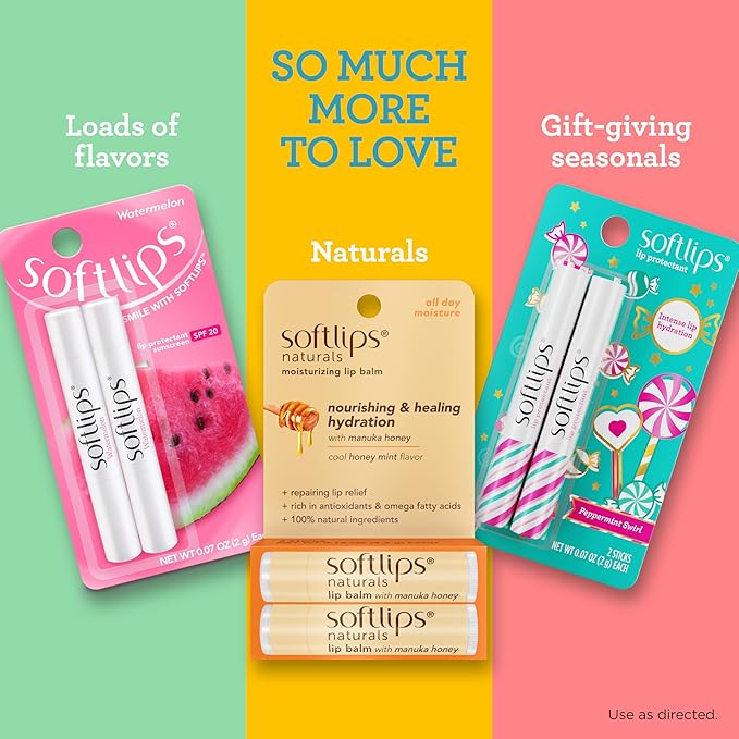 Softlips Daily Lip Moisturizer For Very Dry Lips, Tropical Flavored Lip Balms, Hydrates, Soothes & Prevents Dry, Chapped Lips, Smooth Glide Formula, Dermatologist Tested, Pack of 6 Chap Sticks
