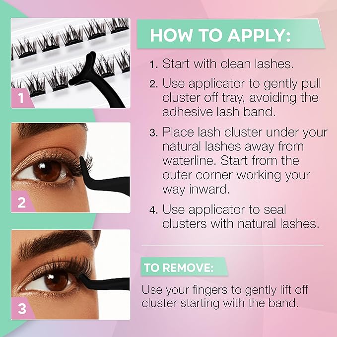Ardell Press On Pre-Glued Underlash Extensions - Diy Lash Cluster, Eyelash Extension Kit, Naked Soft Volume - 60 Ct, 1-Pack