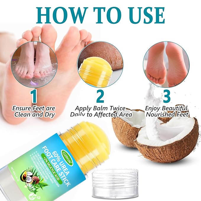 Urea Cream 60% plus Salicylic Acid 2% Urea Foot Care Stick, Foot Cream for Foot Callus Remover, Feet Moisturizer Stick, Foot Balm Stick for Dry Cracked Heels, Hands, Knees, Hydrating Heel Balm
