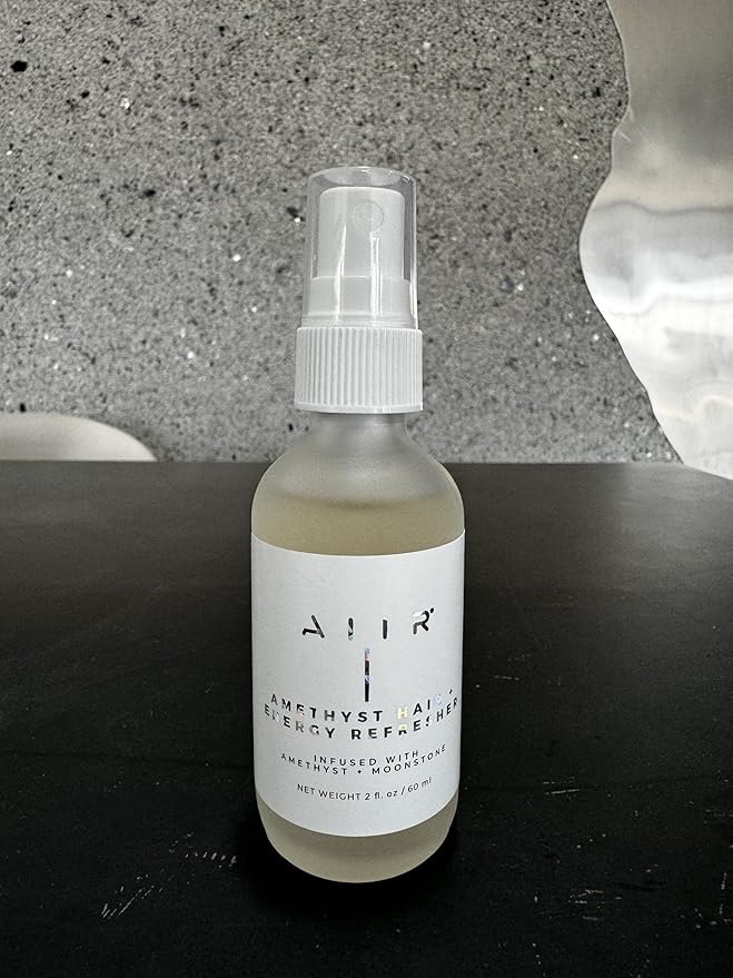 AIIR Amethyst Hair + Energy Refresher - 2 Fl Oz Crystal Infused Room and Hair Mist with Rose Water for Positive Energy Cleansing