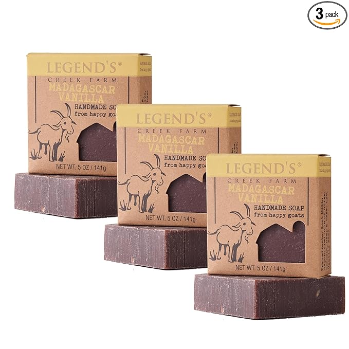 Legend's Creek Farm Goat Milk Soap - Cleansing Moisturizing Bar for Hands and Body - 5 Oz Creamy Lather, Nourishing, Gentle Natural Soap for Sensitive Skin (Madagascar Vanilla, Pack of 3)