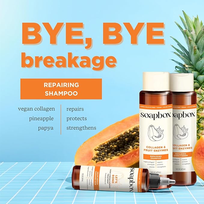 Soapbox Collagen & Fruit Enzymes Shampoo & Conditioner Set, Protects, Repairs & Strengthens Hair - Clean Ingredients Free of Harsh Chemicals, Sulfates, Parabens & Silicones - 16 oz Each