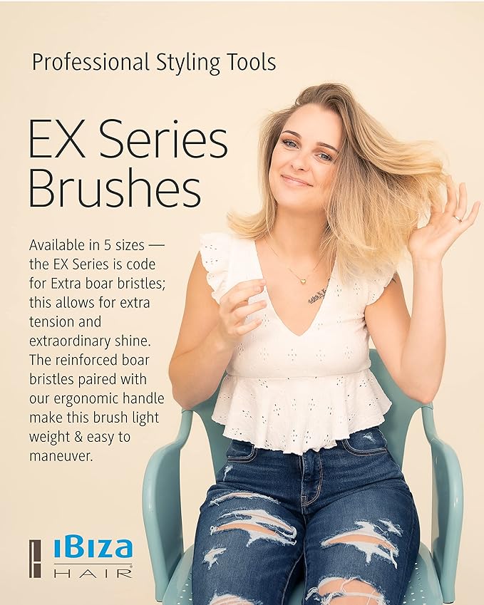Ibiza Hair Round Boar Bristle Brush (EX3-55mm) | Lightweight with Reinforced Bristles & Cork Handle | Ideal for Beachy Waves & Curls | Adds Texture & Shine for Medium to Long Styles
