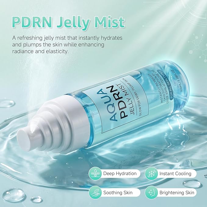 PDRN Jelly Mist Serum, Ultra-Fine Hydrating Face Mist Spray, Face Spray Mist Hydrating with Niacinamide & Triple Hyaluronic Acid for Soothing Skin & Dewy Glow, Vegan Korean Skincare, 3.38 fl.oz
