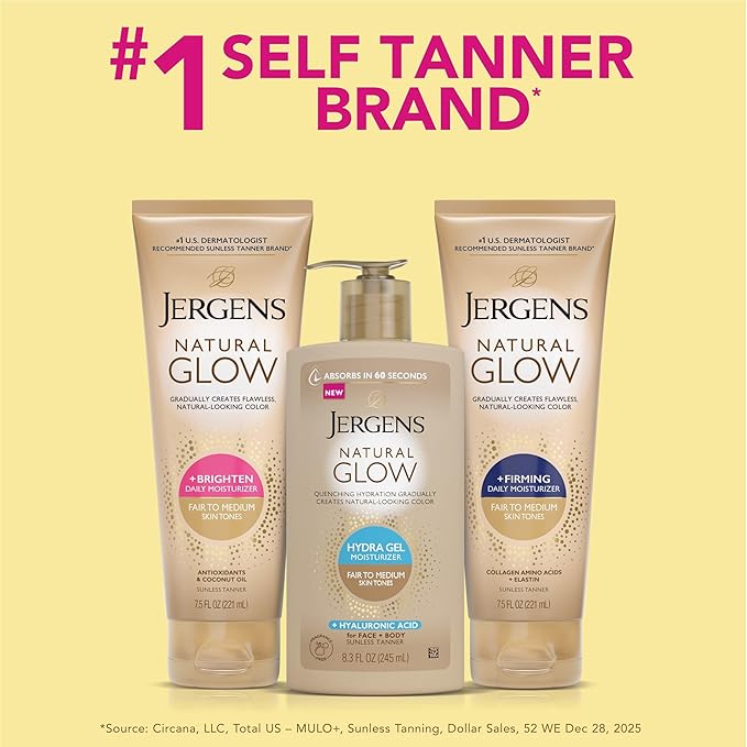 Jergens Natural Glow Hydra Gel Moisturizer, Gradual Tanning Lotion with Hyaluronic Acid, Hydrating Tanning Gel, Fragrance-Free Self Tanner, Fair to Medium Skin Tone, 8.3 Fl Oz