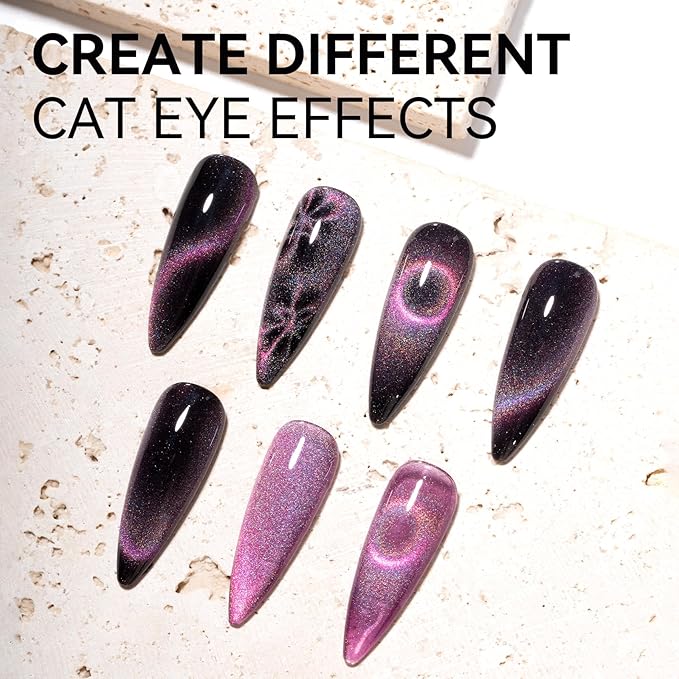 MAYCHAO 15ML Cat Eye Gel Nail Polish 1Pc Rainbow Purple Pink Gel Polish with Magnet Soak off Holographic Magnetic Nail Polish for Nail Art Manicure Salon DIY at Home, 0.5 OZ