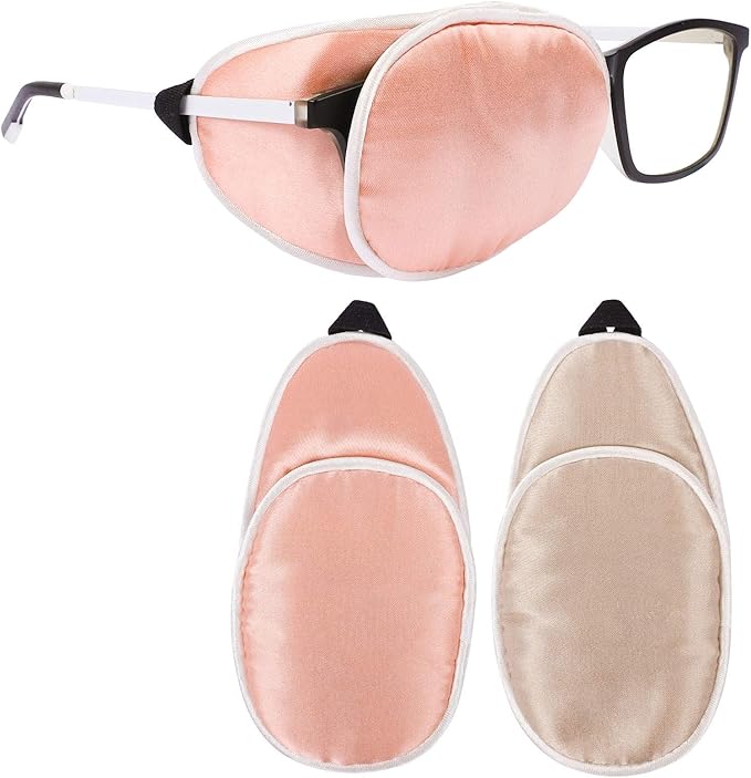 eZAKKA Eye Patches for Adults, Eye Patch Medical for Glasses, Silk Medical Eyepatch for Lazy Eye Patches for Women Amblyopia Strabismus and After Surgery (Brown+Orange)