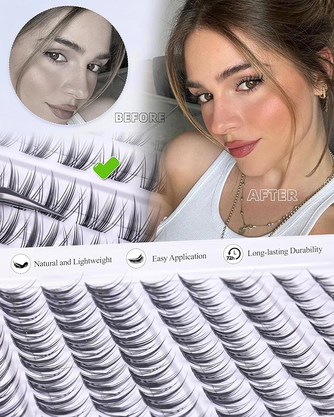 ALICE Anime Lash Clusters Kit Natural Wispy Cluster Eyelash Extension Kit Manga Eyelash Clusters Kit 8mm-14mm Invisible Band Individual Lashes with Bond and Seal DIY at Home