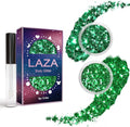 Laza 2 Jars St. Patrick’s Day Body Glitter Iridescent Chunky Sequins with Glitter Glue Women Eyeshadow Makeup Face Paint Festival Rave Outfits Hair Accessories Carnival Party Costumes - Lush Clove