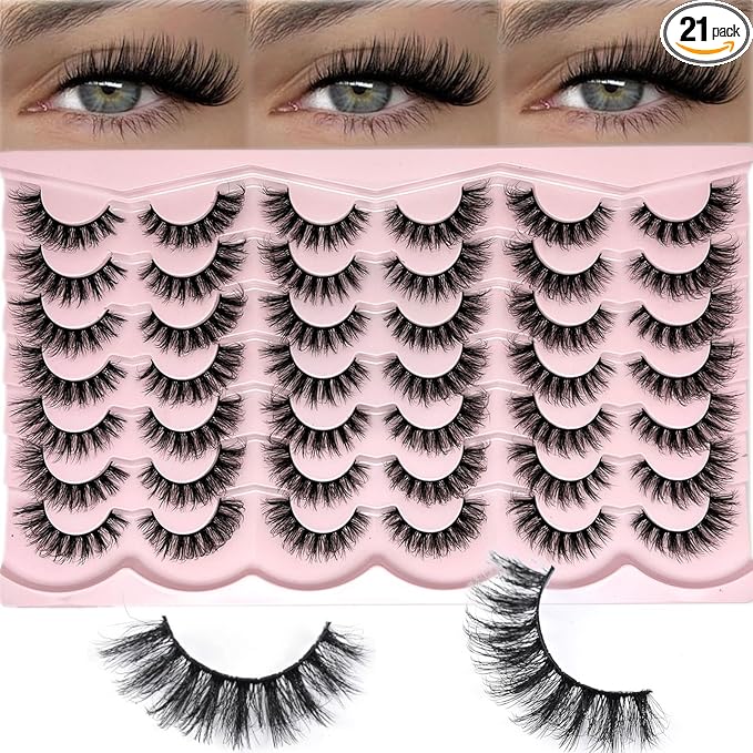 Natural Lashes Wispy Short Cat Eye False Strip Lashes Natural Look Cateye D Curl Lash Strips Fluffy Faux Mink False Eyelashes Pack