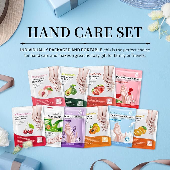 AIUEO 10 PCS Hand Mask Moisturizing Gloves, Hydrating Hand Masks for Dry Cracked Hands, Exfoliating Hand Peeling Mask, Nourishing Collagen Gloves for Hands