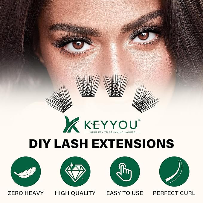Lash Clusters 144pcs Individual Lashes D Curl 12mm Eyelash Clusters KEYYOU Air Touch Cluster Lashes Super Lightweight Soft Wispy Comfortable Easy DIY at Home(Air01-D-12mm)