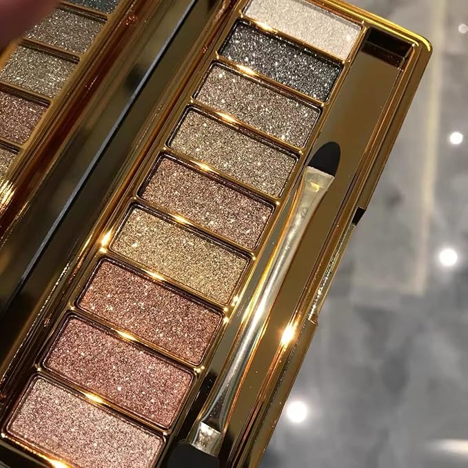 Glitter Eyeshadow Pallet Makeup Sets, 9 Colors Shimmer Sparkle Eyeshadow Palette Diamond Bright Makeup Shimmery Sparkly Glittery Highly Pigmented Waterproof Long-lasting Eye Shadow Palette