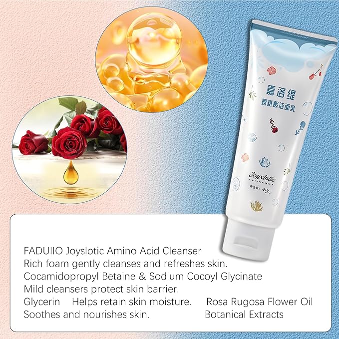 Aspira Joyslotic Amino Acid Facial Cleanser for Dry & Sensitive Skin, Gentle Hydrating Face Wash with Magnolia Oil & Plant Extracts, Fragrance-Free, Sulfate-Free, 4.23 fl oz
