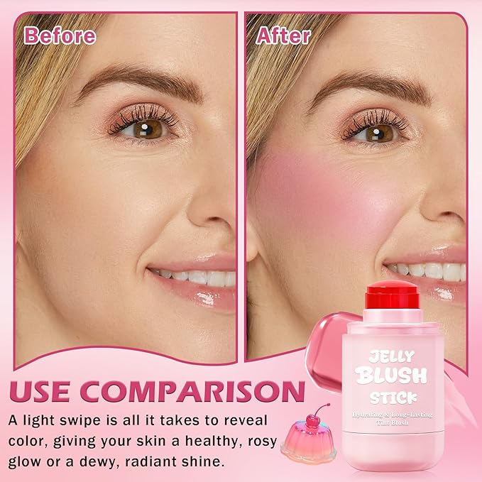 Jelly Blush for Checks,Eyes & Lip Stain 3-in-1 Long-Lasting Hydrating Jelly Tint Lightweight Sheer Blush Buildable Color Lip Tint Face Blushes Makeup# Soft Pink