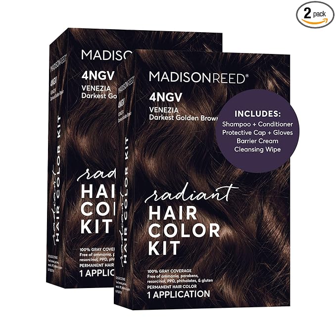 Madison Reed Radiant Hair Color Kit - 4NGV Darkest Golden Brown with Warm Tones (Venezia Brown), Dimensional Gray Hair Blending Permanent Hair Dye, PPD-Free & Ammonia-Free, 2 Pack