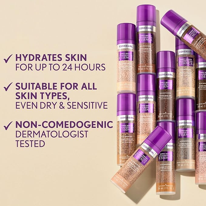 CoverGirl Simply Ageless 75 Rich-Deep Liquid Foundation Bundle with Blending Brush, Lightweight Vegan Formula for Dry Skin, 1oz