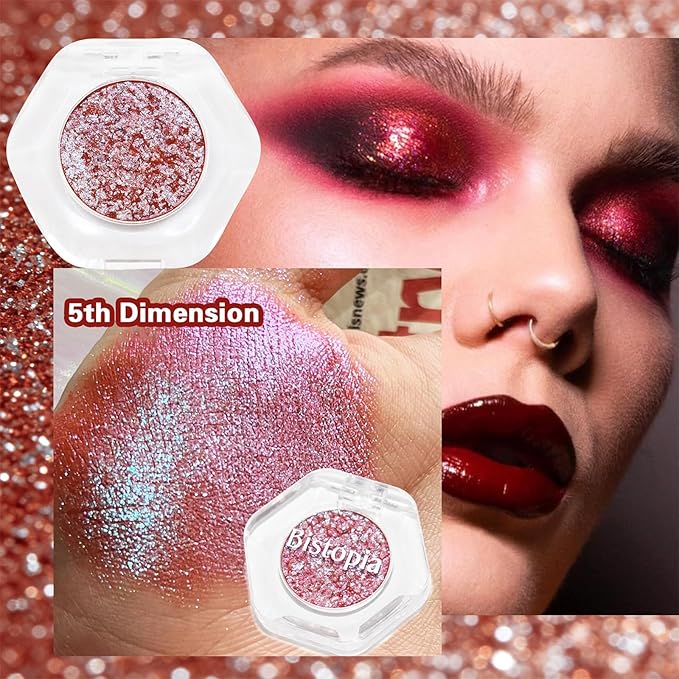 Chameleon Eyeshadow Collection, 14 Shades, Glitter Pressed Powder, Iridescent Shimmer Colors. (5th Dimension)