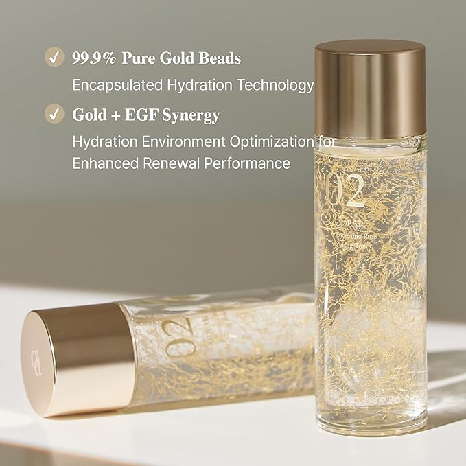 ODEAR EGF Gold Bead Essence Toner – Lightweight Hydrating Formula with Visible Gold Beads, Collagen & Ceramides for Smooth, Balanced, Radiant-Looking Skin (125ml / 4.22 fl. oz.)