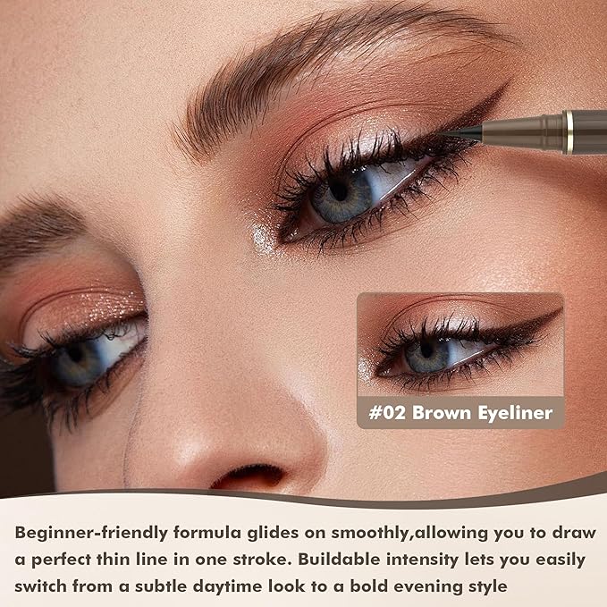 Ultra Fine Liquid Eyeliner Set，4 Pack Matte Brown EyeLiners Pencils，Eye Ink Liner-Precision Tip for Winged and Inner Corner Makeup，Long Lasting，Quick-Dry，Waterproof ，Easy to Apply for Beginners