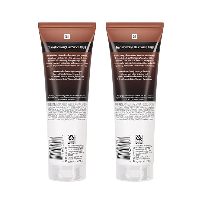John Frieda Brilliant Brunette Color Vibrancy Shampoo, Brunette Shampoo, 8.45 Fl Oz, Pack of 2