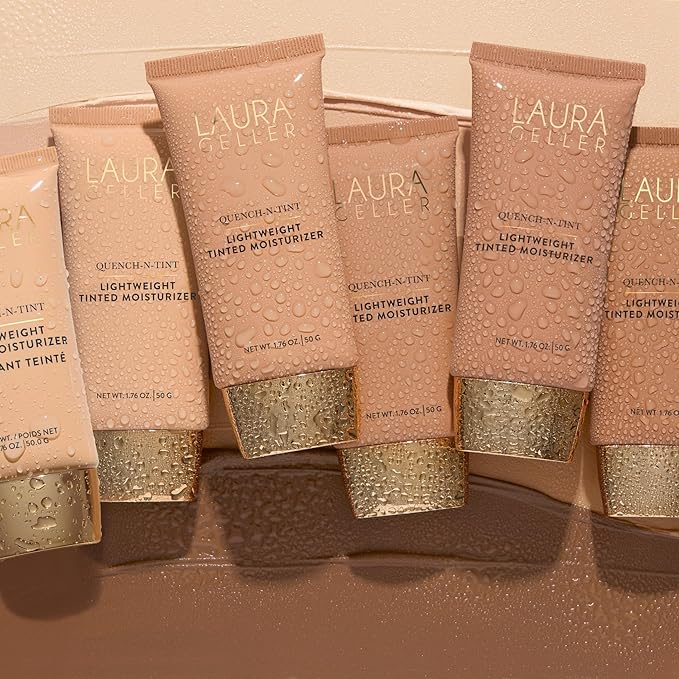 LAURA GELLER NEW YORK Quench-n-Tint Tinted Moisturizer - Sheer to Light Buildable Coverage - Natural Glow Finish - Lightweight Formula with Hyaluronic Acid, 06 Deep