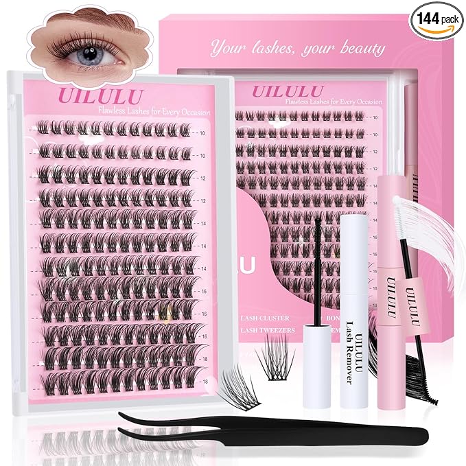 Natural Wispy Lash Clusters Kit 10-18mm Mix D Curl DIY Extension Eye Lashes False Wispy EyeLash Cluster with Bond & Seal, Glue Remover, Tweezers(U14 Lash Kits)