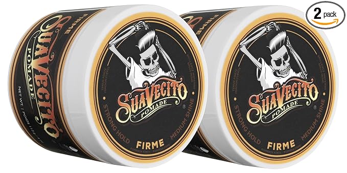 Suavecito Pomade Firme (Strong) Hold 4 oz, 2 Pack - Strong Hold Hair Pomade For Men - Medium Shine Water Based Wax Like Flake Free Hair Gel - Easy To Wash Out - All Day Hold For All Hair Styles