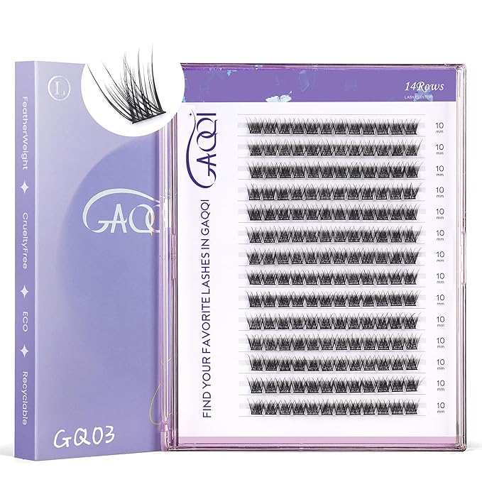 GAQQI Lash Clusters, GQ03 False Eyelashes DIY Lash Extensions D Curve 168PCS Cluster Lashes 10MM, Wispy and Natural Lash Wisps (GQ03,D,10mm)
