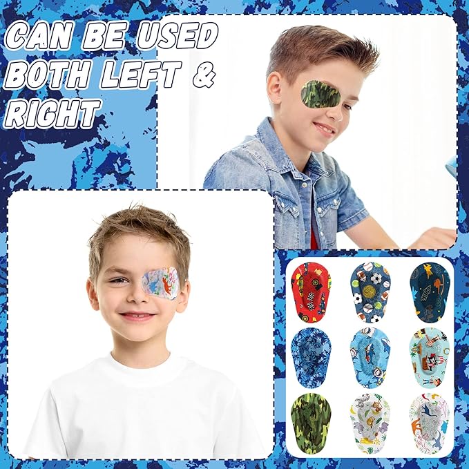 Toulite 90 Pcs Adhesive Eye Patches for Kids Boys Breathable Boy Eye Patch Bulk Cute Adhesive Bandages for Amblyopia Light Blocking Lazy Eyes Toddler Boys Girls, 9 Styles