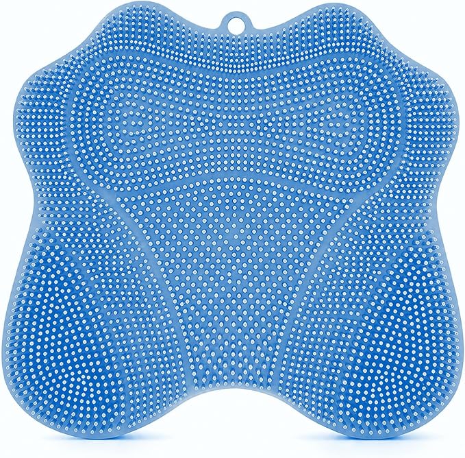 Dual-Sided Silicone Shower Foot Scrubber Mat – Foot Scrubber in Shower for Deep Cleaning & Exfoliation | Wall-Mounted Shower Foot Scrubber Mat & Back Cleaner for Men and Women(Blue, Standard)