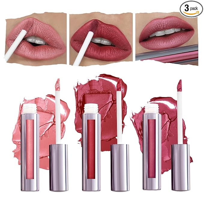 Runway Rogue Silk Glam Liquid Lipstick Lip Trio, Long Wear Frosted Liquid Lipstick Pack, (‘Call Sheet’, ‘Cocktail Hour’, ‘First Class’)