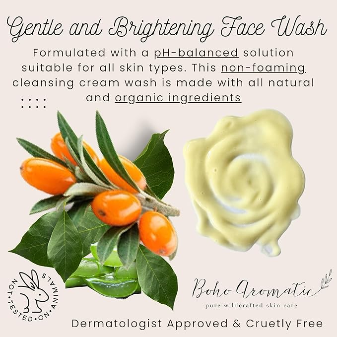 Sea Buckthorn Milky Face Wash – Gentle Creamy Daily Facial Cleanser with Aloe Vera – Brightening, Non-Drying, pH-Balanced Formula for Sensitive Skin & Pores – Anti-Aging Natural Hydrating Skincare