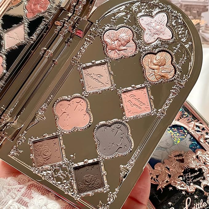 Flower Knows Cherub Bloom 11-Piece Makeup Gift Box Set,Includes Makeup Palette,Lipstick,Blush,Highlighter,Lip Gloss,Hand Mirror,Bag Charm,Brush,Box,Perfect Anniversary Valentine Birthday Make Up Gift