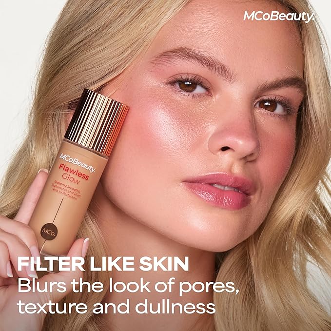MCoBeauty Flawless Glow Luminous Skin Filter - 4.5 Medium - 4-in-1 Primer, Highlighter & Foundation Booster - Dewy Illuminating Tint Face Makeup with Squalane Vitamin E - Vegan & Cruelty Free