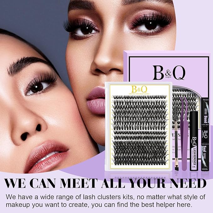 B&Q Lash Clusters Kit 280PCS Eyelash Clusters Kit,40D 50D C 9-16MIX Individual Lash Comfortable Eyelash Extension Set, Classic Look with Bond and Seal Waterproof, Remover DIY at Home(Set,40D+50D)