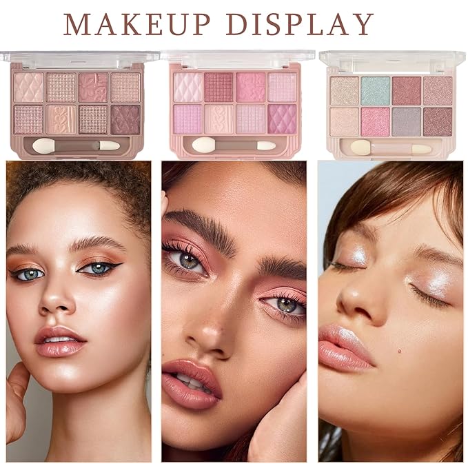 K'APEINE 8 Colors Shimmer Eyeshadow Palette, Glitter Mini Eyeshadow With 1 Dual Brush Sparkling Blendable Makeup Palette Long-Lasting Eye Shades Naturing-Looking,Waterproof Eye Shadow for Women-s01