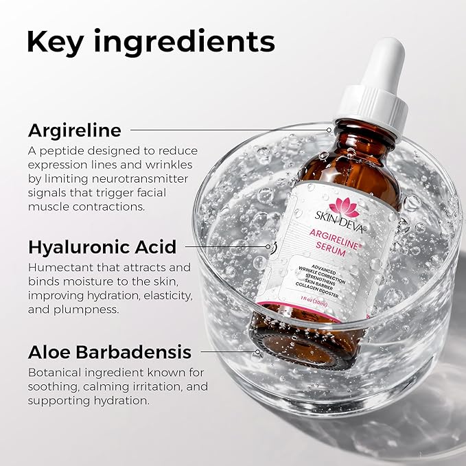 Skin Deva Argireline® Peptide Serum with Hyaluronic Acid – Acetyl Hexapeptide-8 Formula – Hydrating Anti-Aging Face Serum for Fine Lines & Smoother-Looking Skin (1 fl oz)