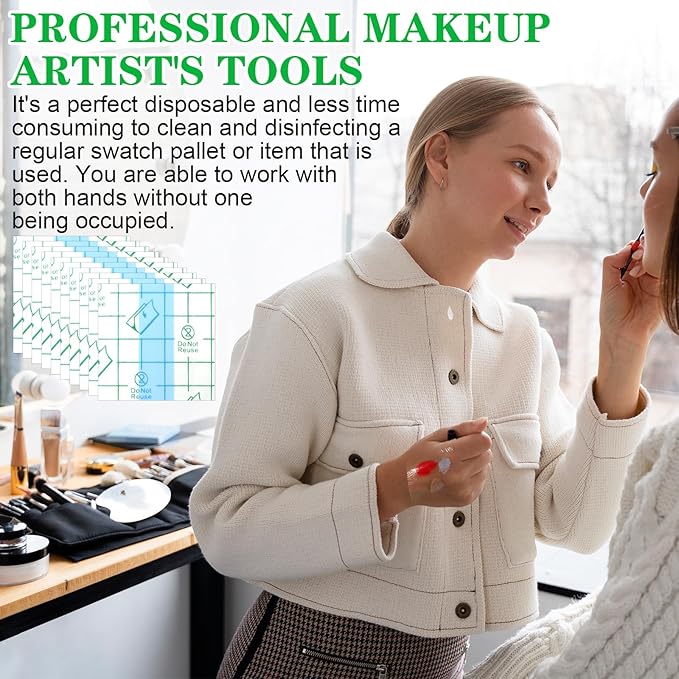 Qianyu 50 Pieces Makeup Hand Palette Single Use Makeup Mixing Palette Professional Makeup Artist Must Haves Disposable Transparent Waterproof Cosmetic Tray Adhesive Tape for Women and Girls (50)