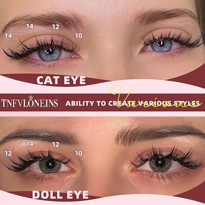 TNFVLONEINS Bunny Lash Clusters Natural Manga Eyelash Clusters 10-12-14mm Wispy Cluster Eyelash Extensions Clear Band Individual Lashes Clusters C Curly Eye Lashes Clusters