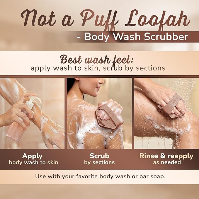 SILKLE Silicone Body Scrubber – Gentle Exfoliating Shower Scrubber for Body & Bath, Silicone Shower Brush & Loofah Alternative – Non-Slip Silicone Body Brush, Quick Dry, Hygienic - Brown