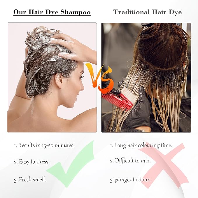 KAISASA Dark Brown Hair Dye Shampoo 3 in 1, Hair Color Shampoo for Cover Grey Hair, Natural with Herbal Ingredient for Men and Women (Dark Brown)