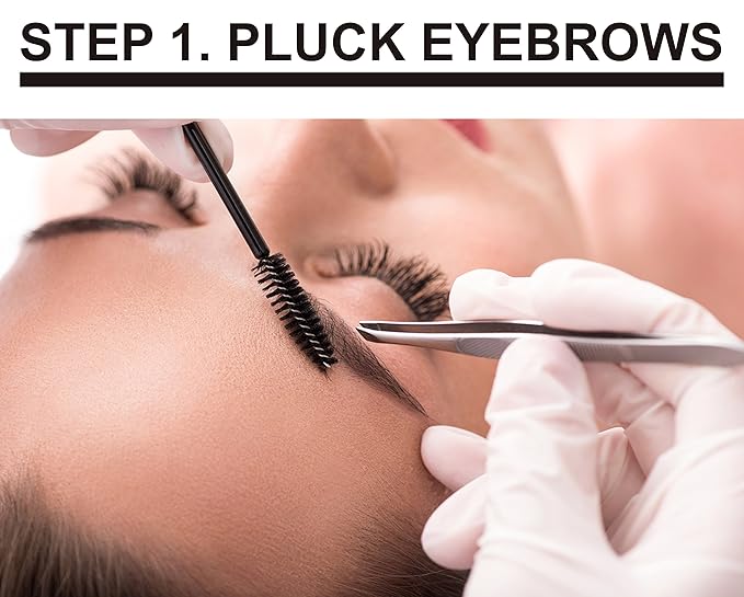 Lash Eyebrow Extensions Kit with 1 x Trays of Mink False Eyebrows in Black, Eyebrow Extension Glue Clear & Extension Tweezers, Comes on Mixed Length Trays 5-8 mm (Black, Violet Tweezer)