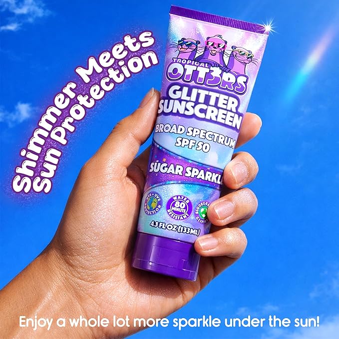 Glitter Sunscreen SPF 50 Lotion 4.5oz - Sparkle & Shimmer Sunscreen - Colored Sun screen for Kids & Women - UVA/UVB Sunshine Protection + 80 Min Water Resistant - (Scented) (USA Made)