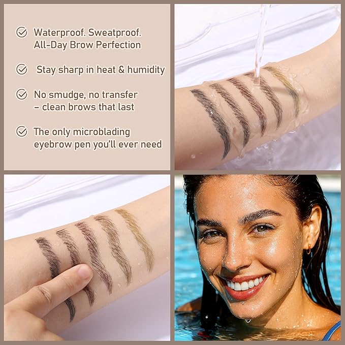 Dual-Ended Microblading Eyebrow Pencil for Women, 2 in 1 Liquid Eyebrow Pencil with Curved Tip and 4D Brow-Fection Microblading Pen, Shaped Fill HairLike Waterproof Lasting Eyebrows 01 New Light Brown