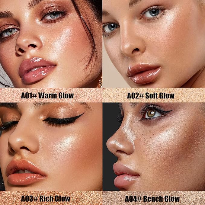 Highlighter Makeup Stick - Blush Highlighters Makeup Stick for Face & Body, Natural Silky Shimmer Highlight, Bendable Long Lasting Cream Korean Highlighter (#A04 Beach Glow)